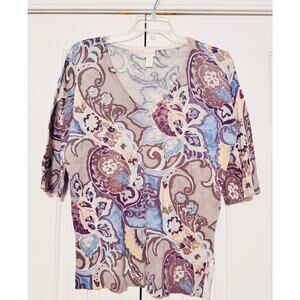 Chico's V-Neck Printed Elbow Sleeve Sweater, Size 0